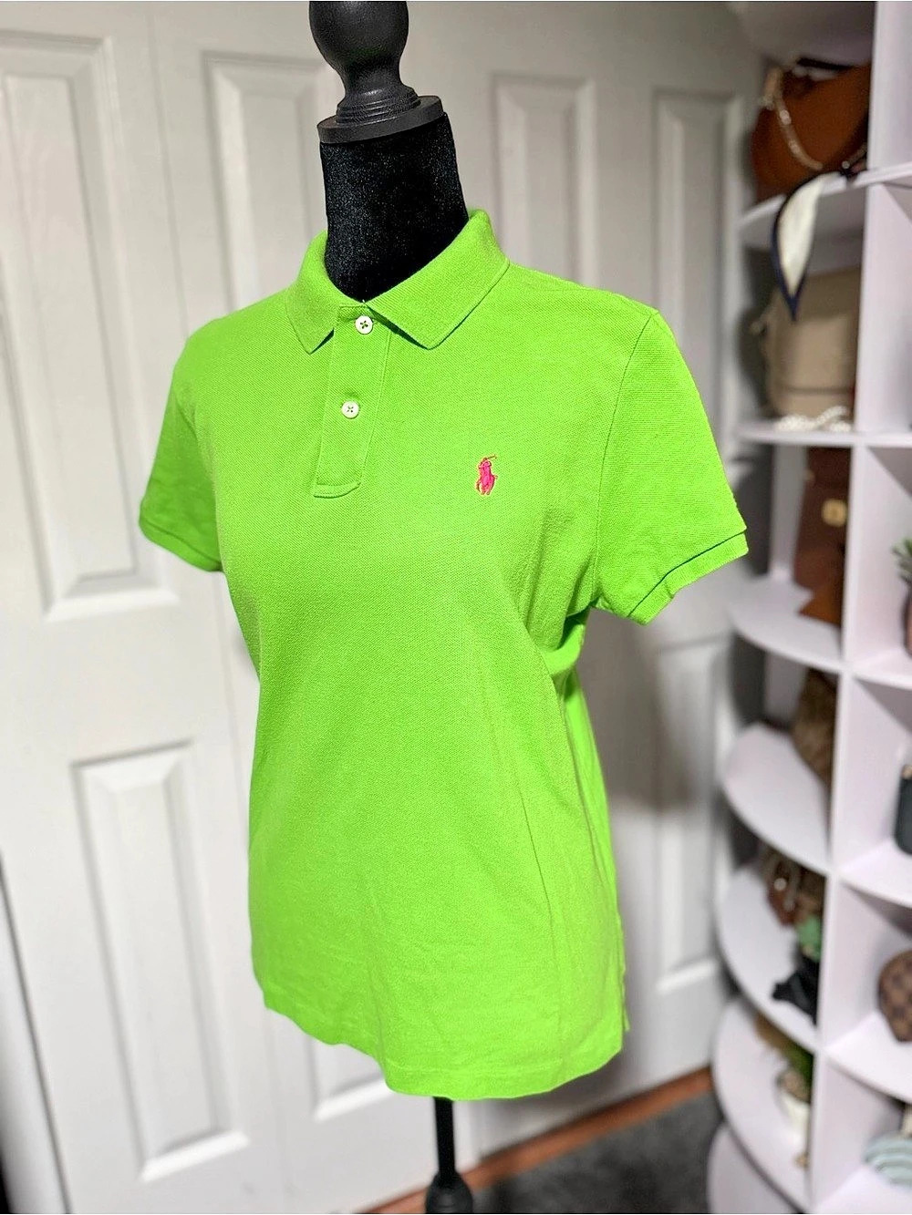 Ralph Lauren The Skinny Polo Green & Pink Polo Shirt Size XL